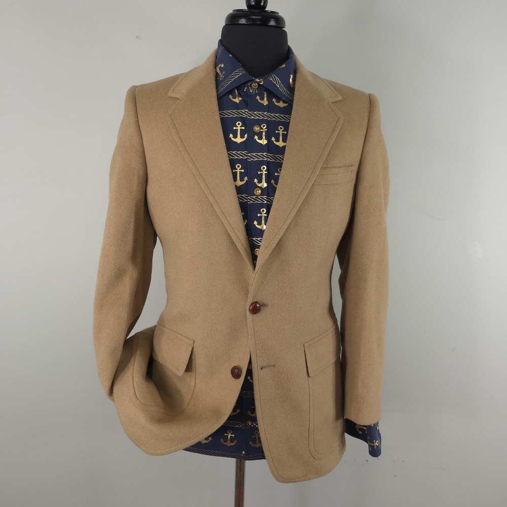 Vintage Hunter Haig Blazer Mens 38 Beige 100% Camel Hair Sport Coat Jacket 70s